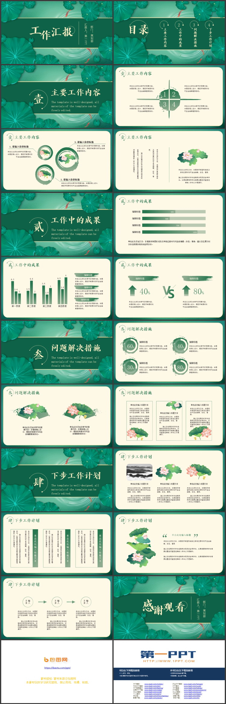 绿色清新中国风工作汇报PPT模板