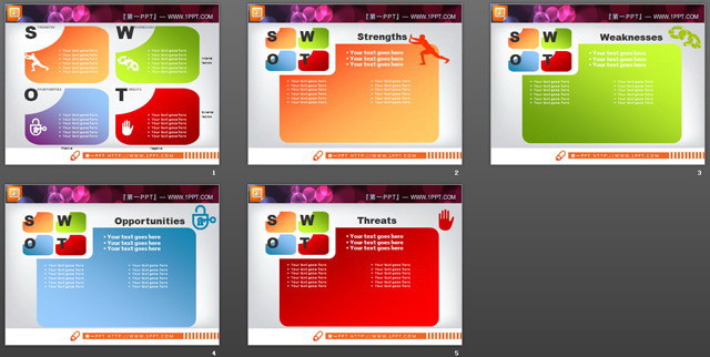一组并列关系的企业SWOT幻灯片素材下载