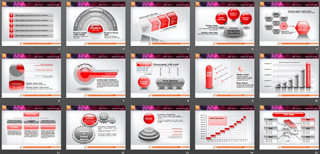 红色水晶风格幻灯片图表模板打包下载
