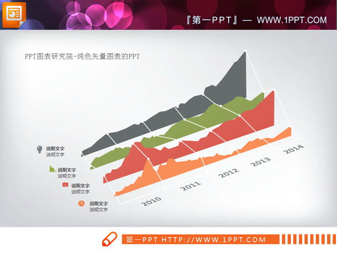 4条45度视角展示的走势分析PPT图表模板