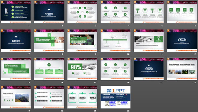 绿色清新公司简介PPT图表下载