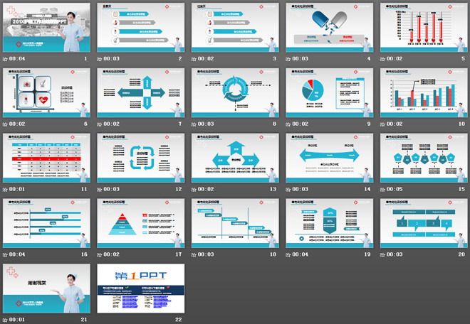 蓝色医院护士护理工作总结汇报PPT模板