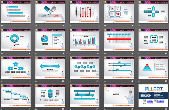 蓝色医疗医学PPT图表下载