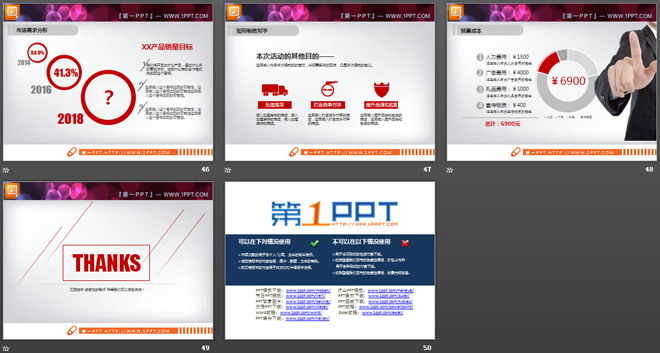 红色扁平化商务PPT图表大全