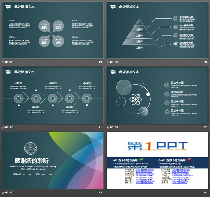 绿色透明渐变背景毕业答辩PPT模板