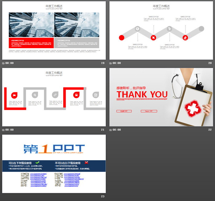 红色简洁医生护士工作总结PPT模板