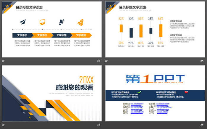 蓝黄搭配的简洁商务汇报PPT模板