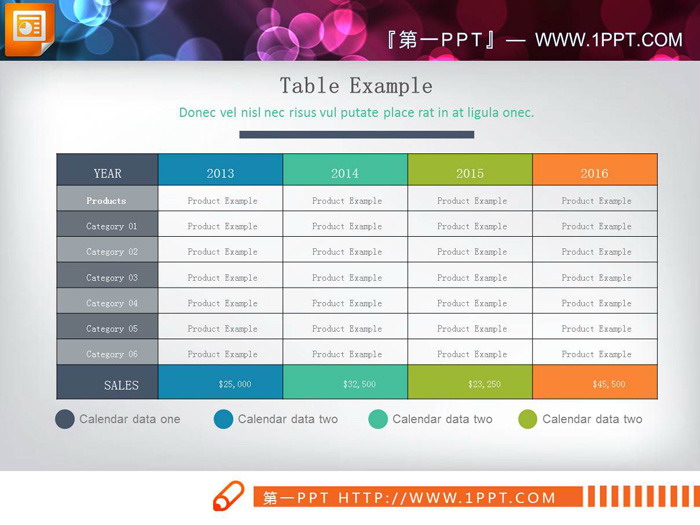 彩色精致PPT数据表格
