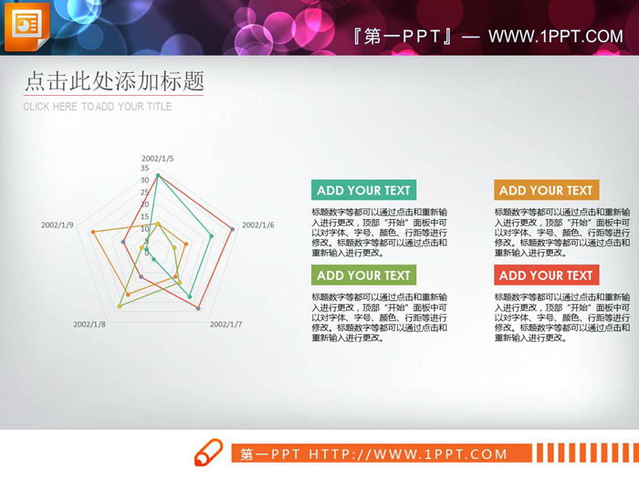 三张彩色扁平化PPT雷达图