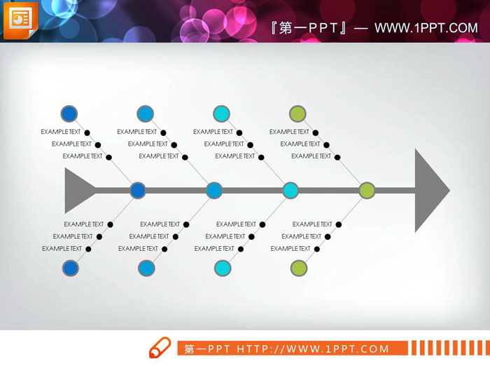 三张不同颜色搭配的PPT鱼骨图