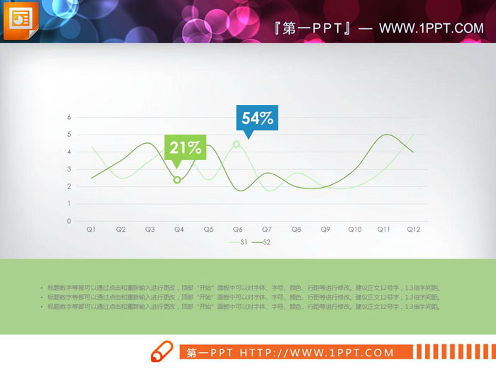 四色实用PPT曲线图