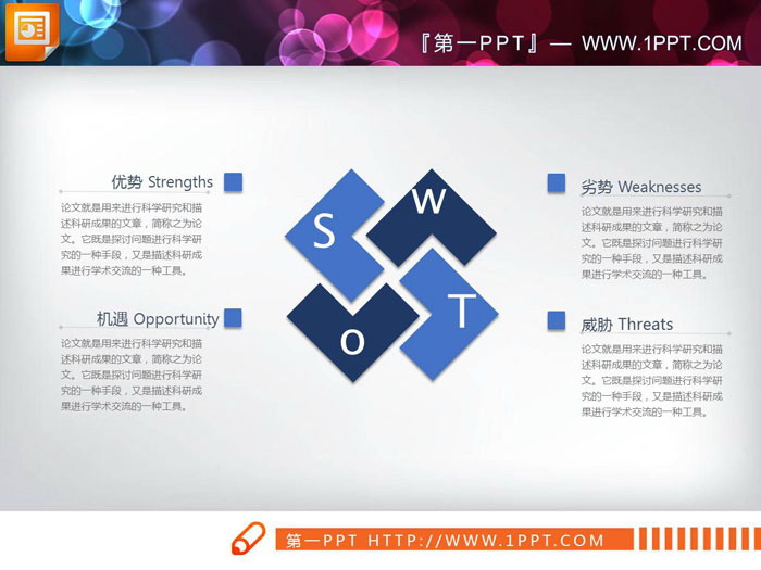 蓝色组合结构的swot分析图表