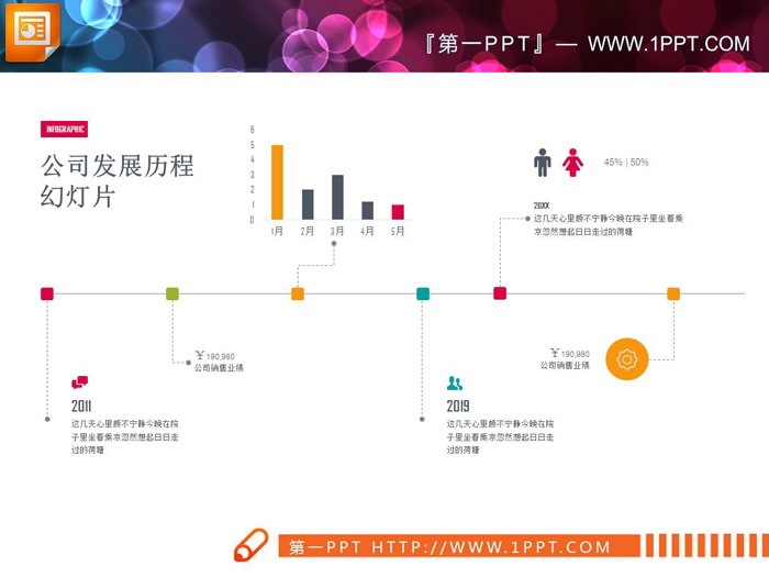 两张彩色扁平化公司发展历程PPT时间轴