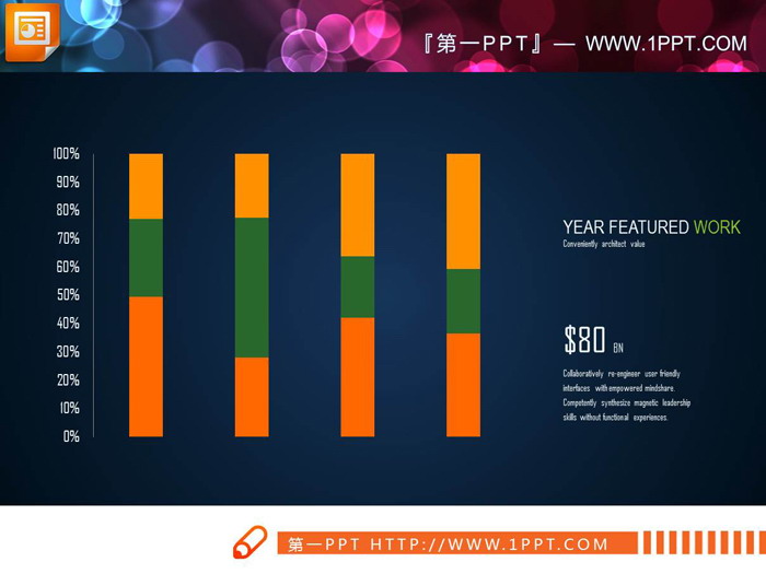 16张绿橙配色的PPT柱状图