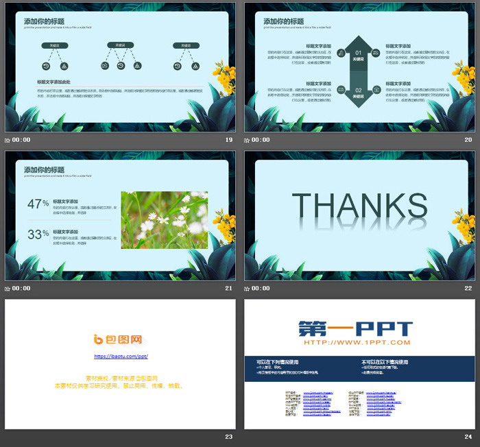 绿色清爽植物背景《遇见夏天》PPT模板