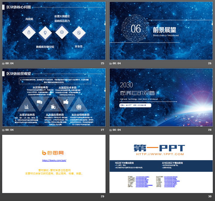 蓝色浩瀚星空背景区块链介绍PPT模板