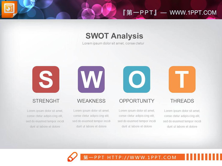 圆角矩形设计的swot分析PPT图表