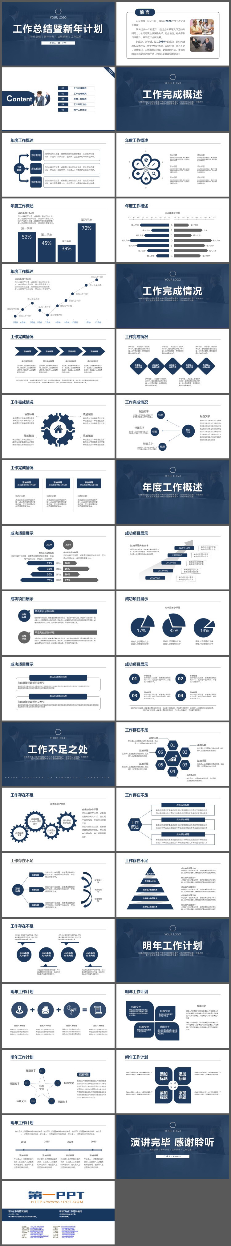 简洁深蓝色稳重年终工作总结暨新年工作计划PPT模板