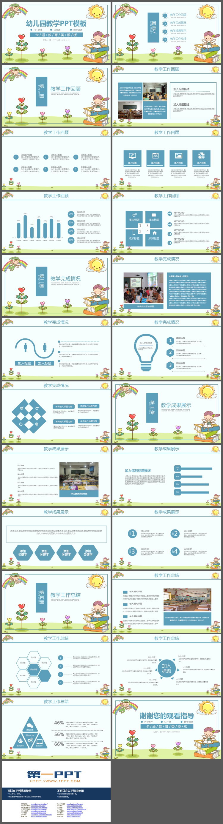 可爱卡通儿童读书背景的幼儿园教学说课PPT课件模板