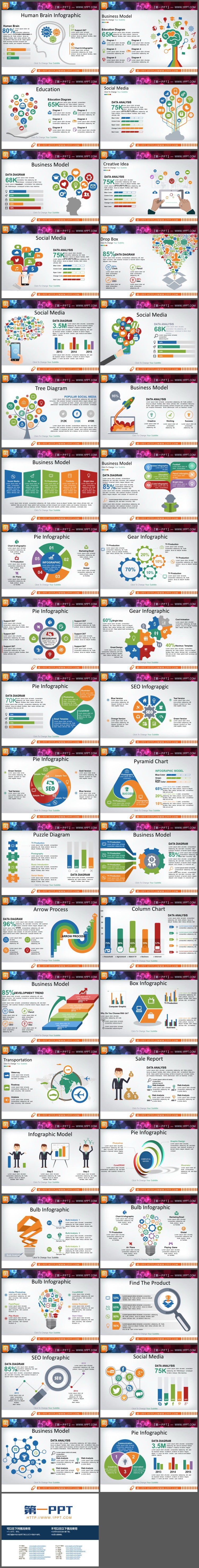 彩色扁平化商务PPT信息图表合集