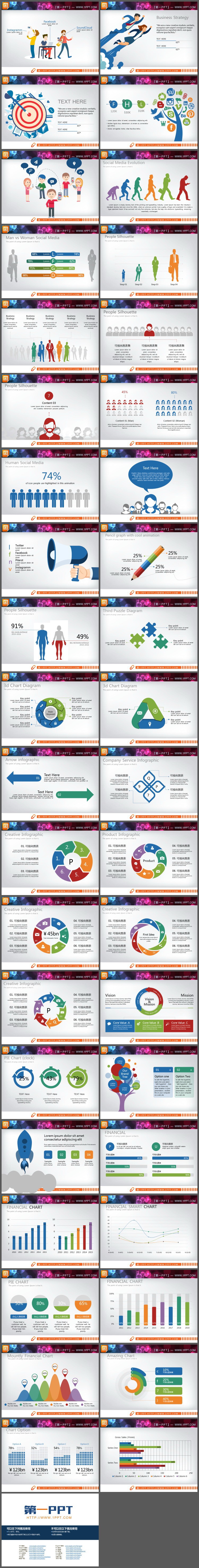 40页彩色扁平化人物PPT图表