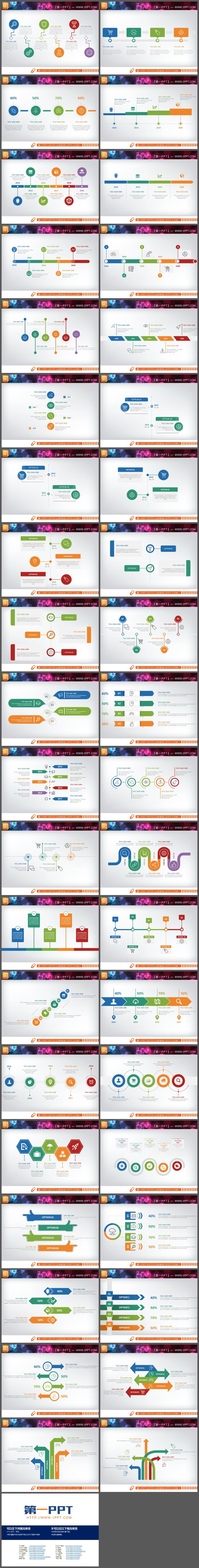 40页彩色扁平化PPT时间轴