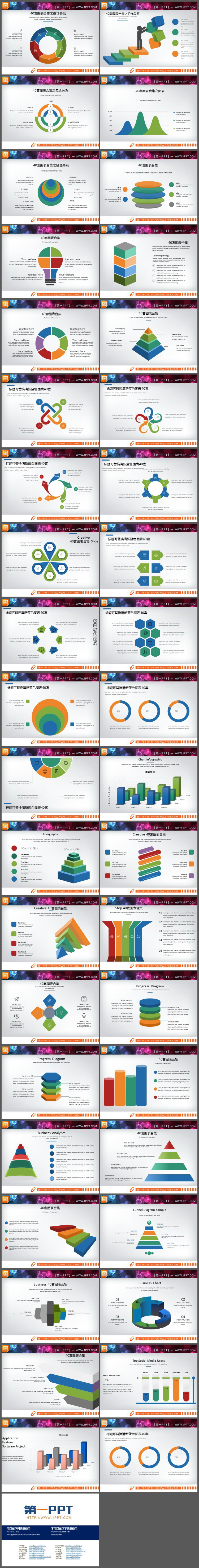 40套彩色实用PPT图表合集