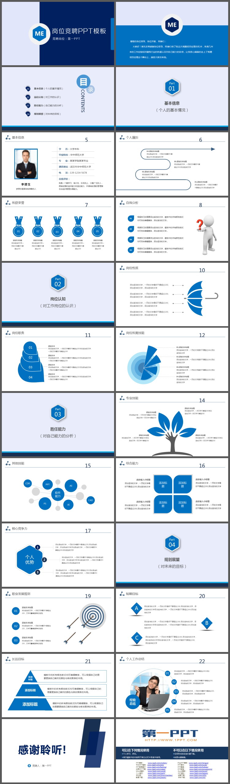 简洁蓝色岗位竞聘PPT模板免费下载