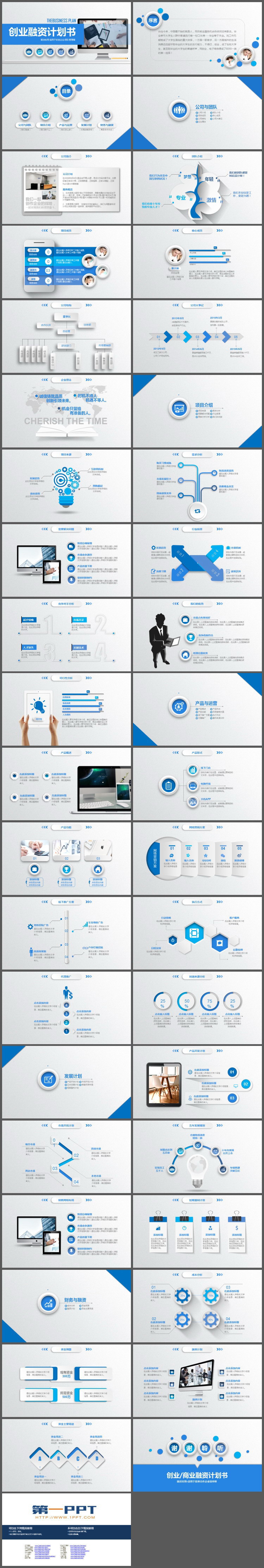 蓝色动态微立体创业融资计划书PPT模板