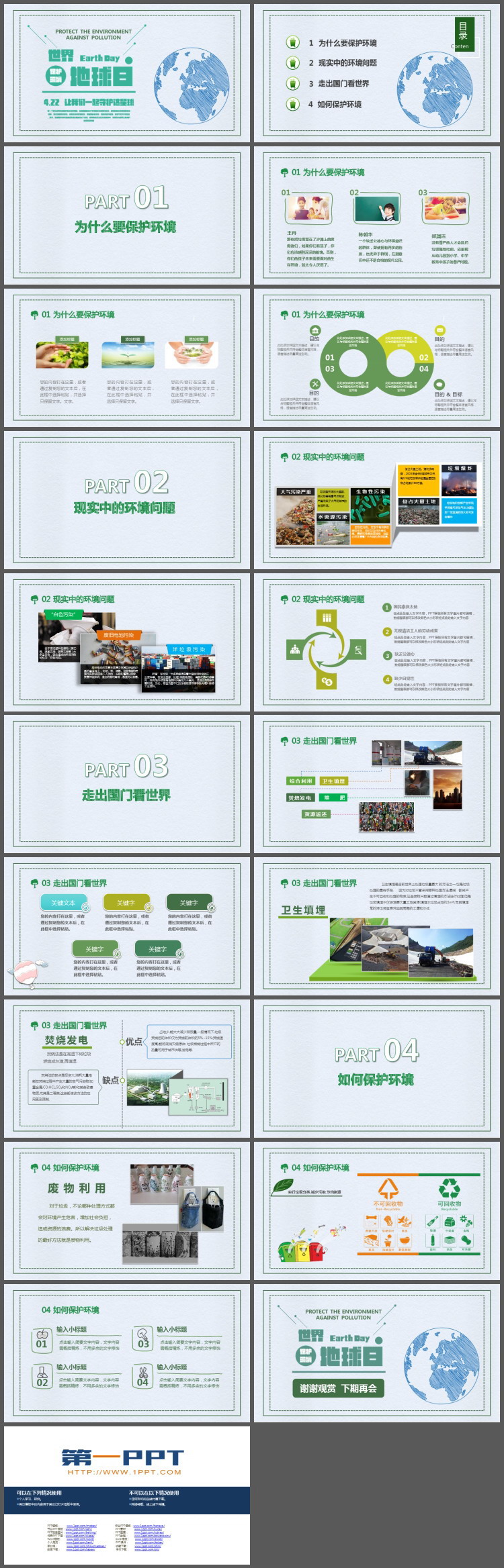 手绘杂志风世界地球日PPT模板免费下载