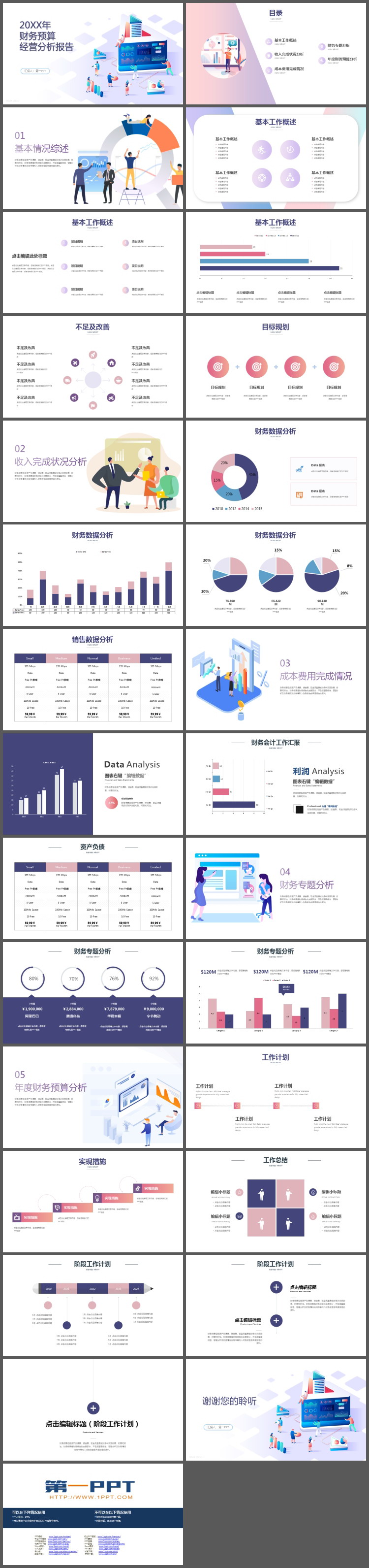 彩色2.5D财务预算经营分析报告PPT模板