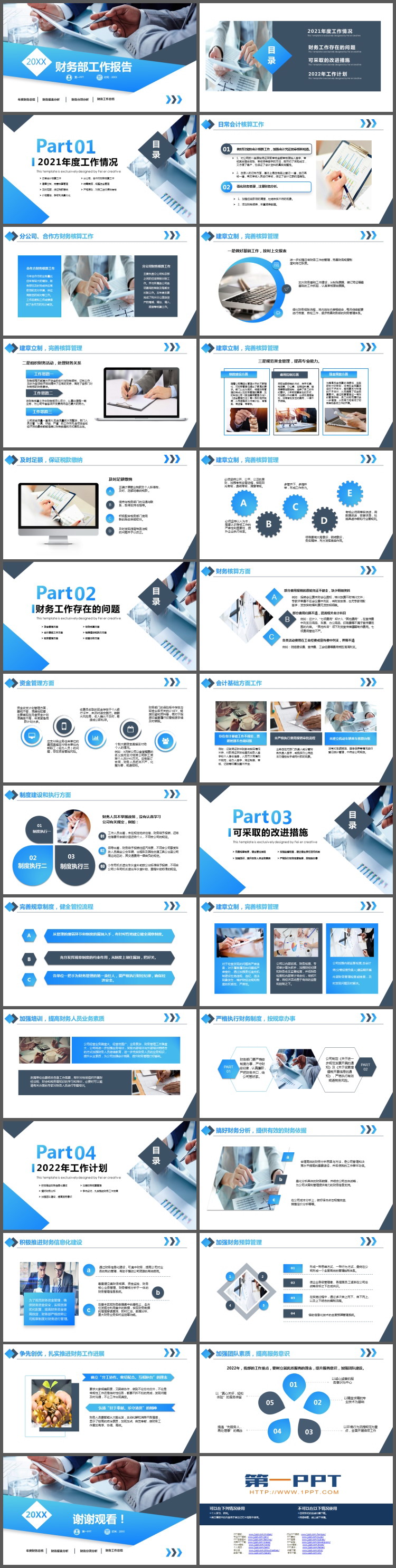 蓝色商务风财务工作报告PPT模板免费下载