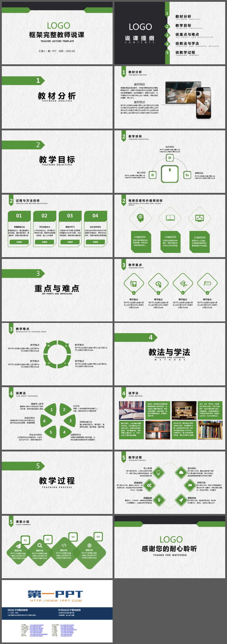 绿色稳重教学说课PPT模板免费下载