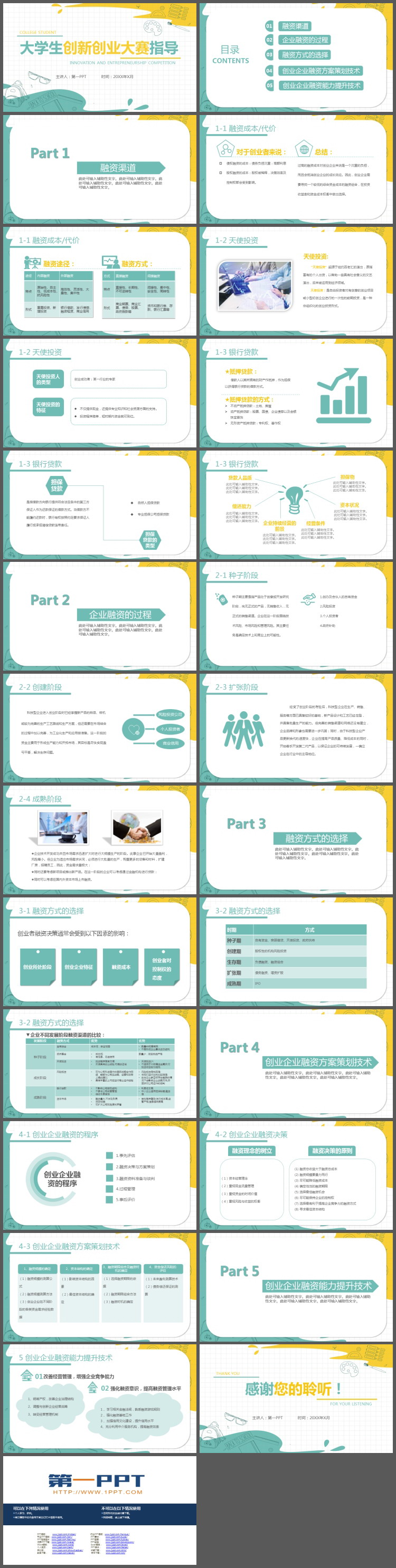 清新黄绿配色的大学生创业指导PPT模板下载