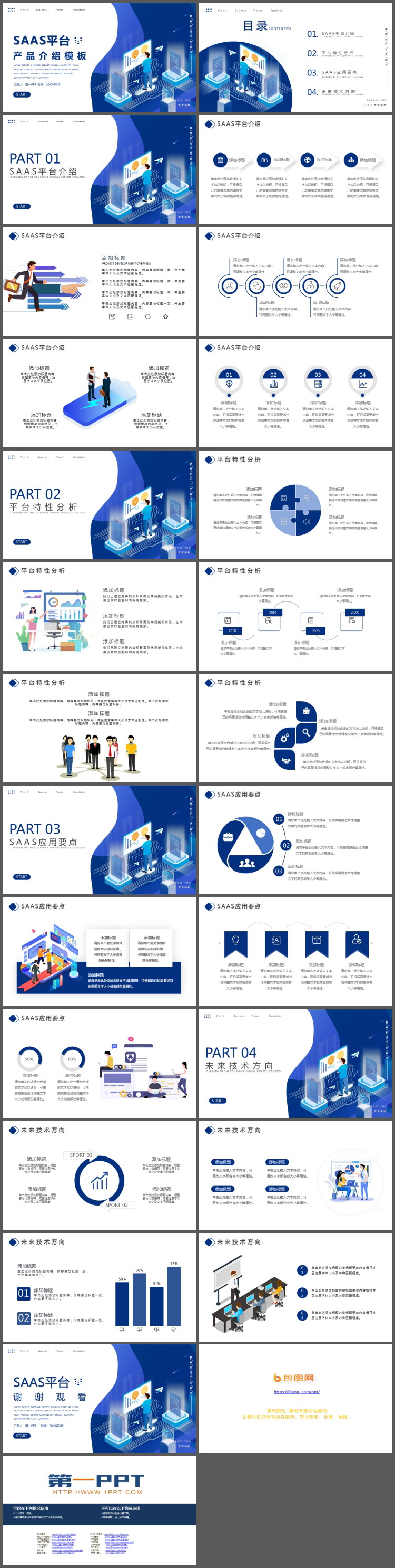 蓝色矢量扁平化SaaS平台产品介绍PPT模板