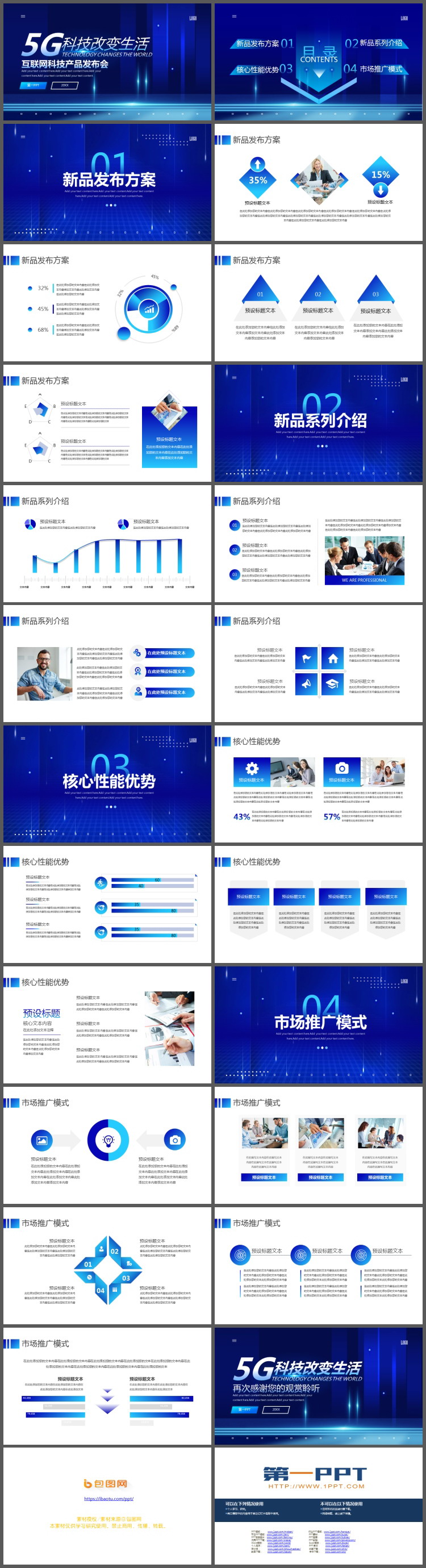 蓝色《5G科技改变生活》科技产品发布会PPT模板