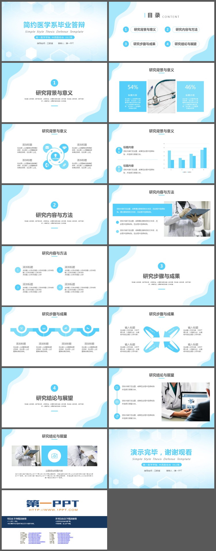 蓝色简约医疗医学专业毕业答辩PPT模板