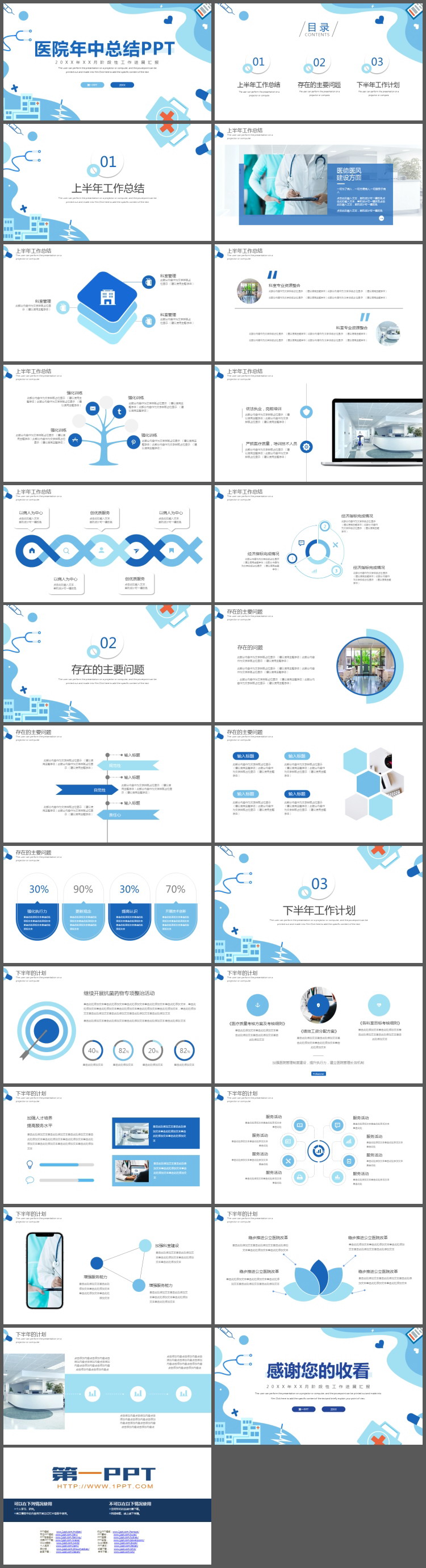 蓝色医院年中工作总结PPT模板