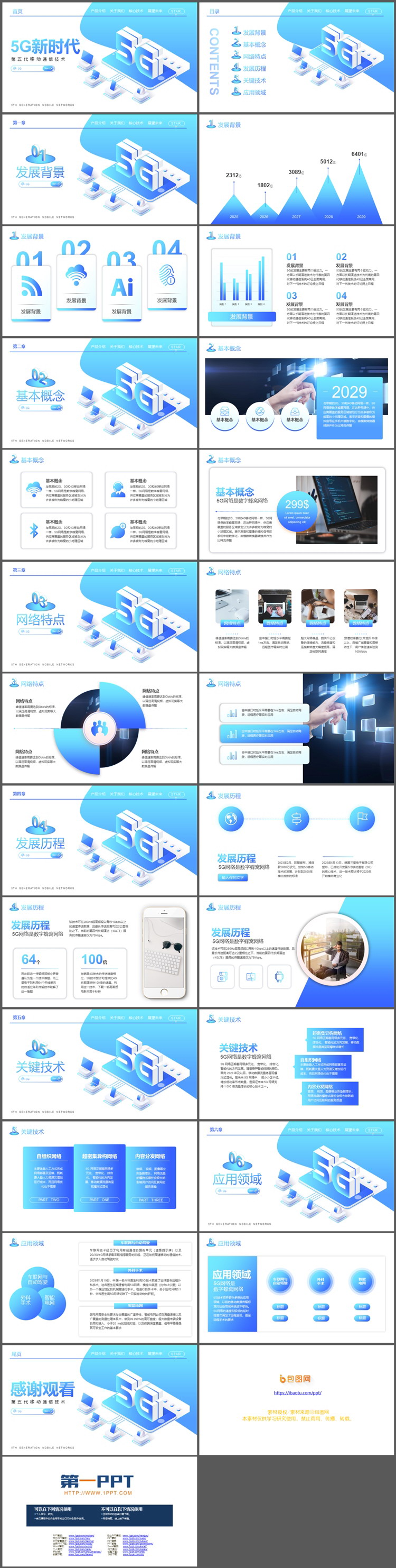 蓝色5G主题PPT模板免费下载