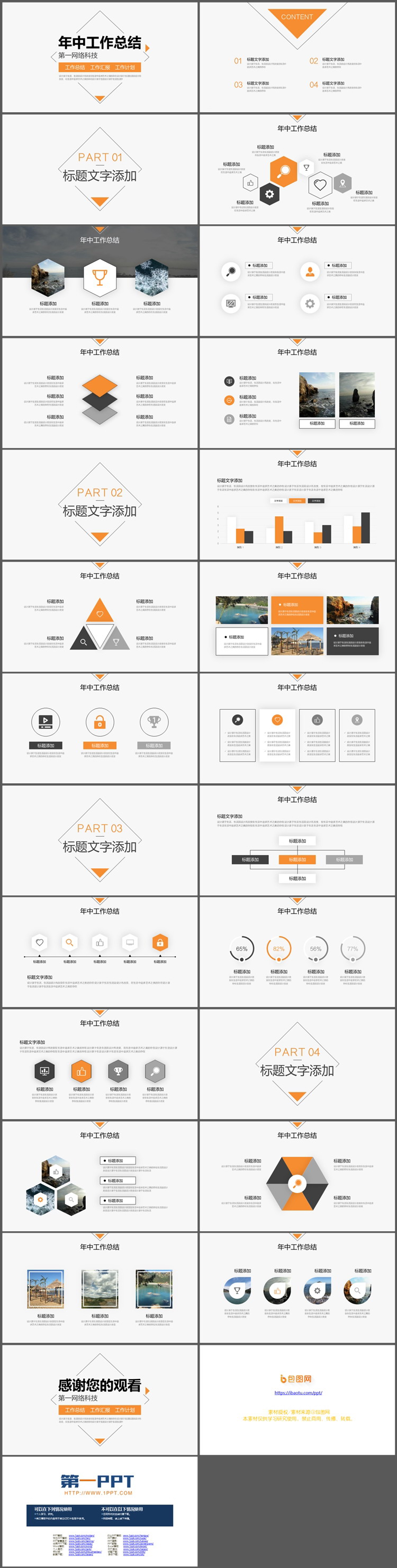 橙色简约年中工作总结PPT模板免费下载