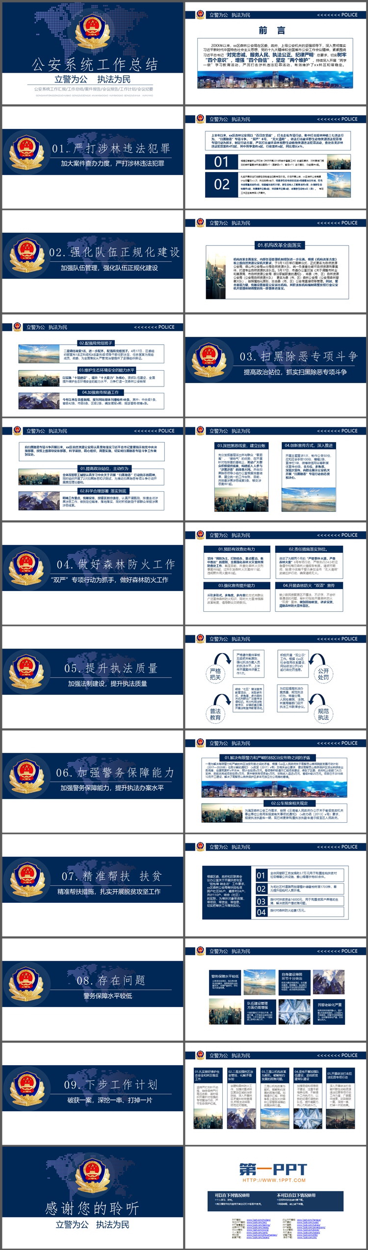 蓝色大气公安系统工作总结汇报PPT模板