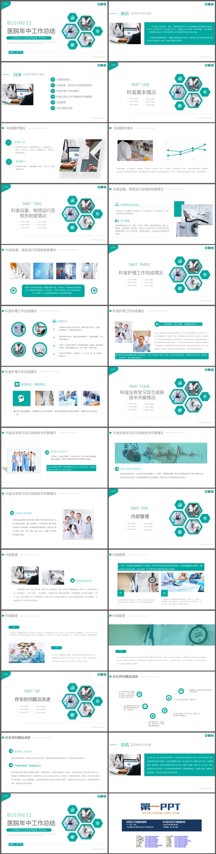 绿色简约医院年中工作总结PPT模板下载