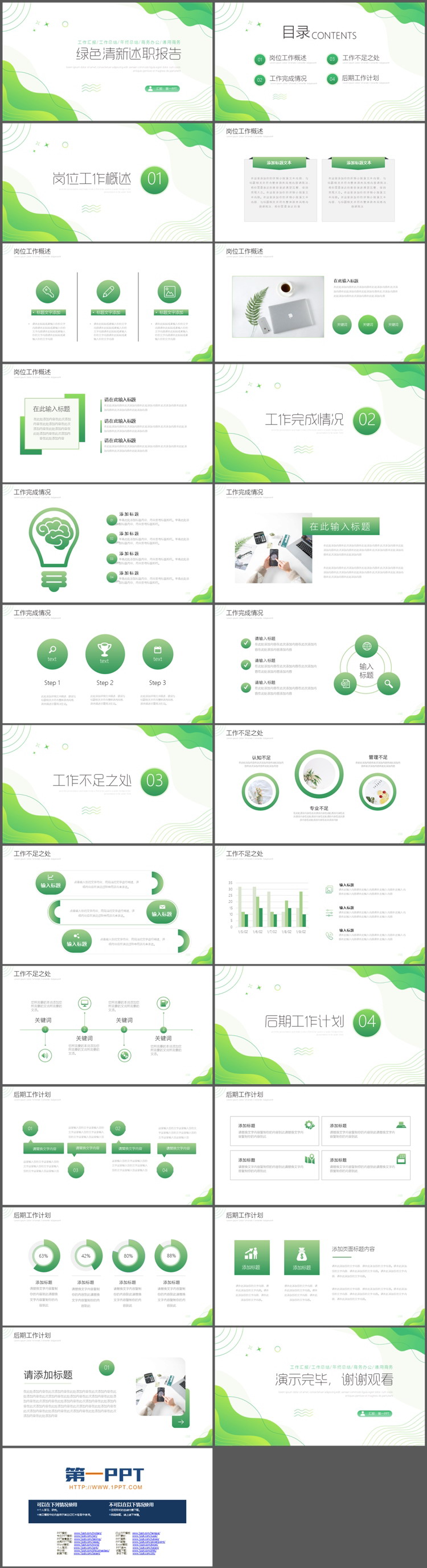 绿色清新动感个人述职报告PPT模板下载