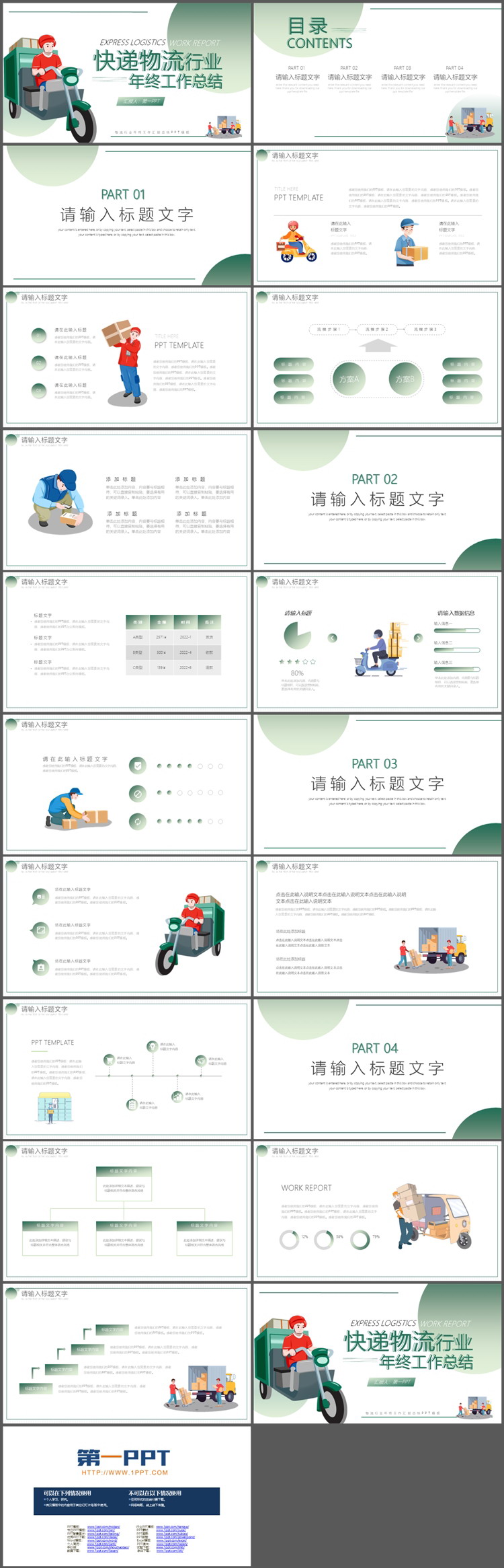 矢量快递小哥背景的快递物流行业年终总结PPT模板