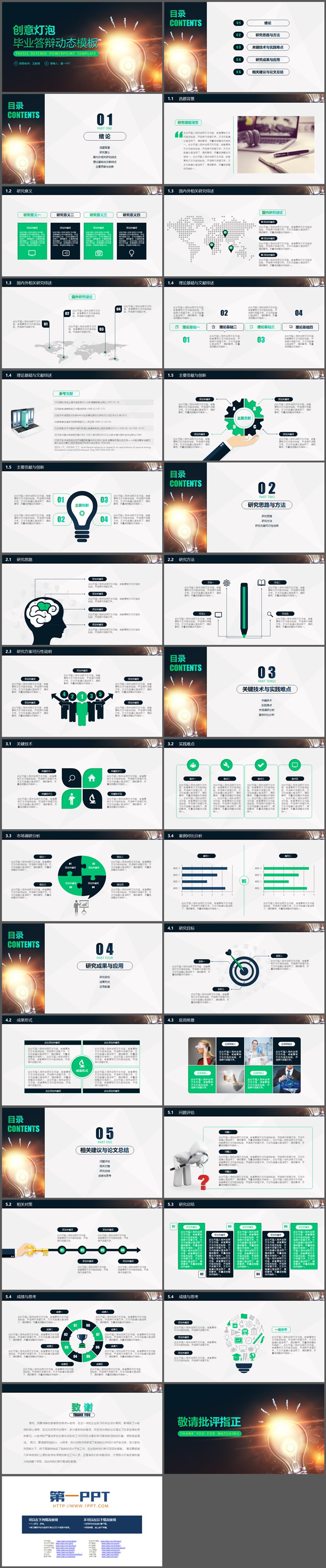 发光灯泡背景的毕业答辩PPT模板下载