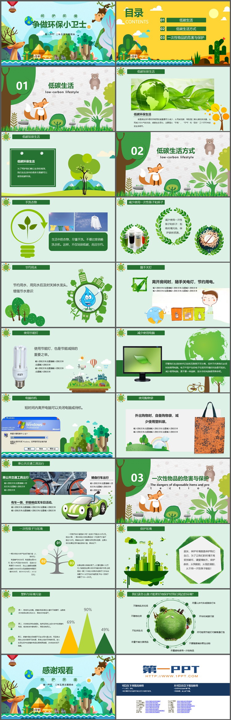 可爱卡通风呵护环境争做环保小卫士PPT模板下载