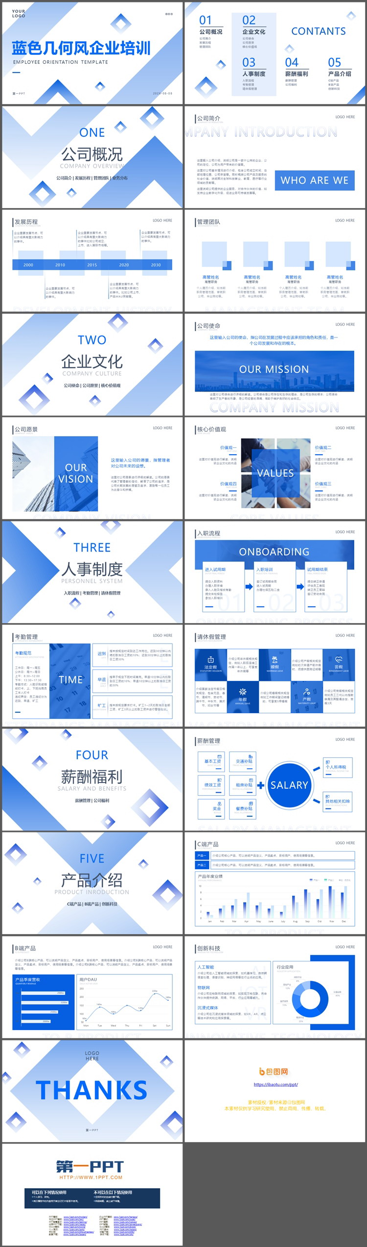 简约蓝色几何风企业培训PPT模板下载