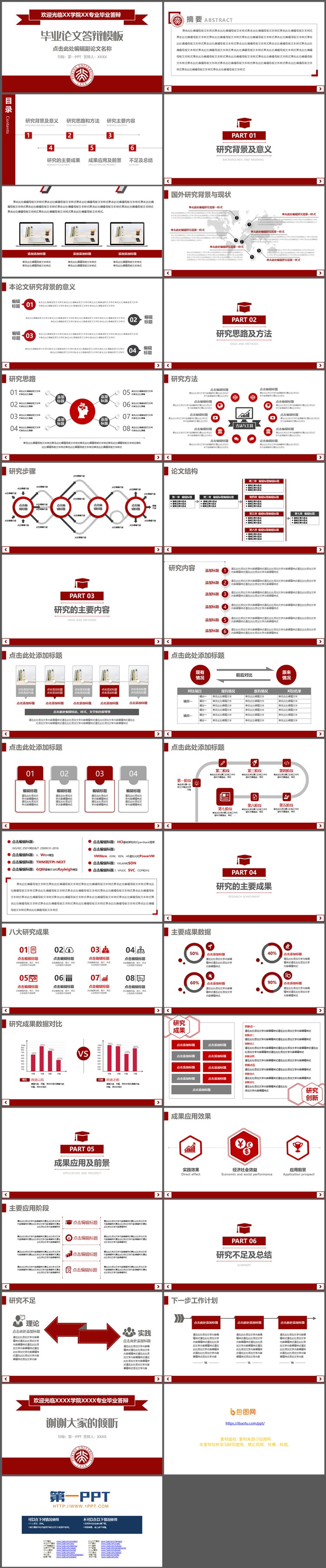 红色简约毕业论文答辩PPT模板下载