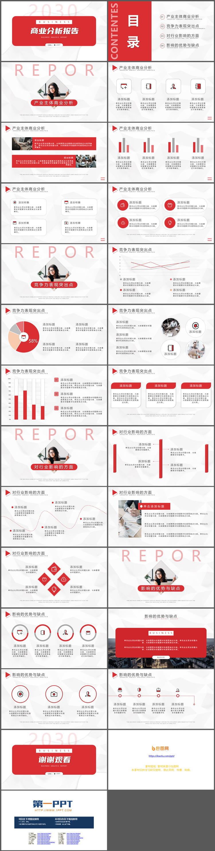 红色简约商业分析报告PPT模板下载