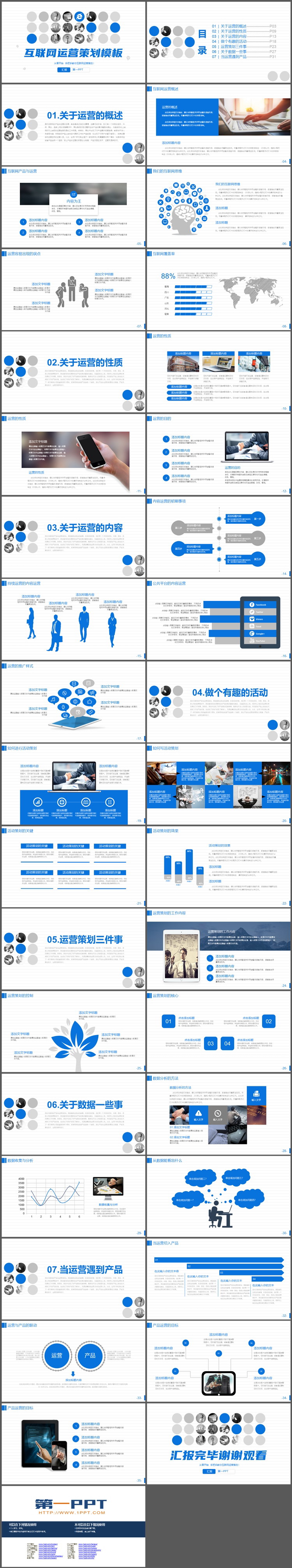 蓝色简约互联网运营策划PPT模板下载